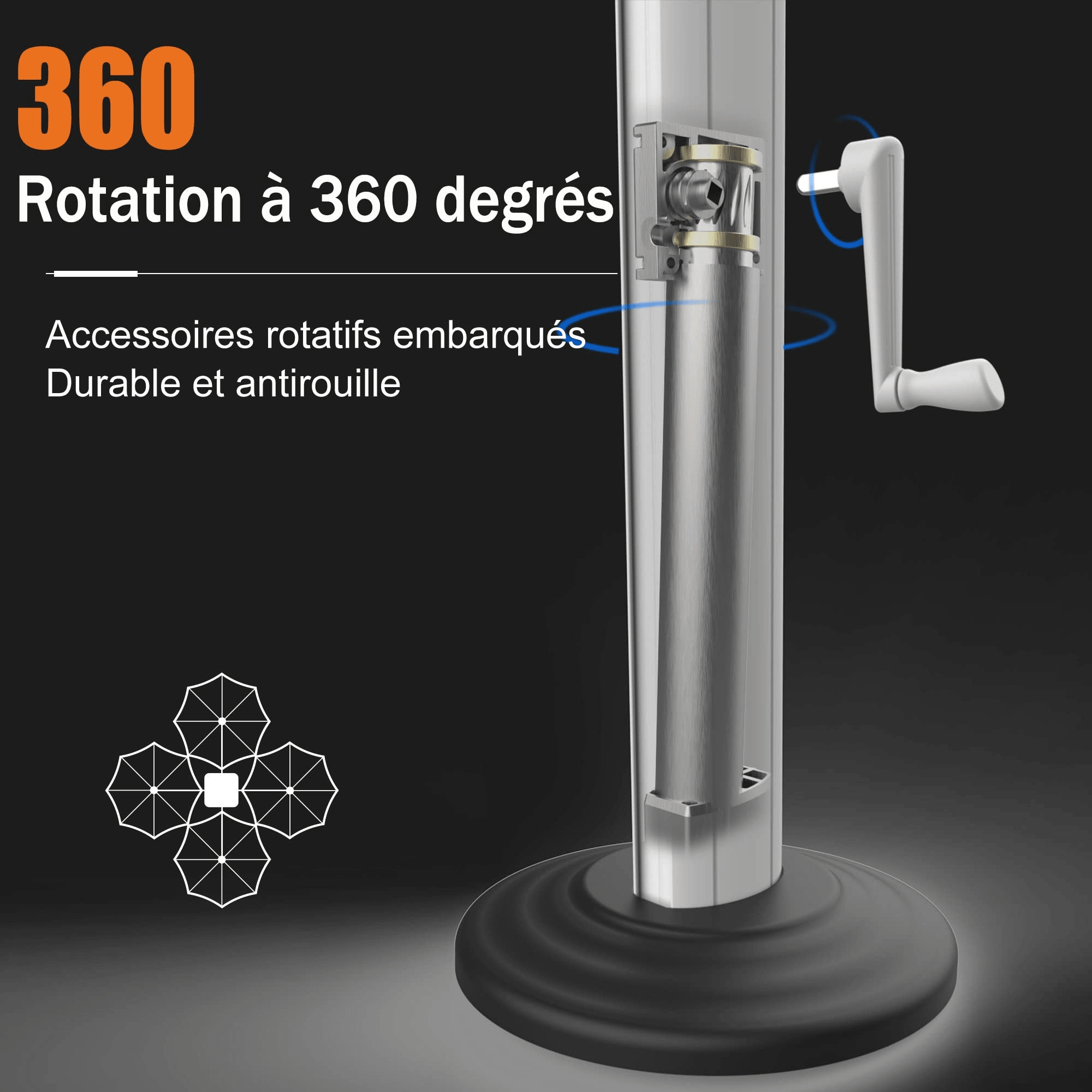 PURPLE LEAF Parasol De Jardin Exterieur Rectangulaire avec LED, Parasol Déporté Toit à Double Rotatif 360°, Parasol Excentré Inclinable, Parasol Terrasse Exterieur - Purpleaf France