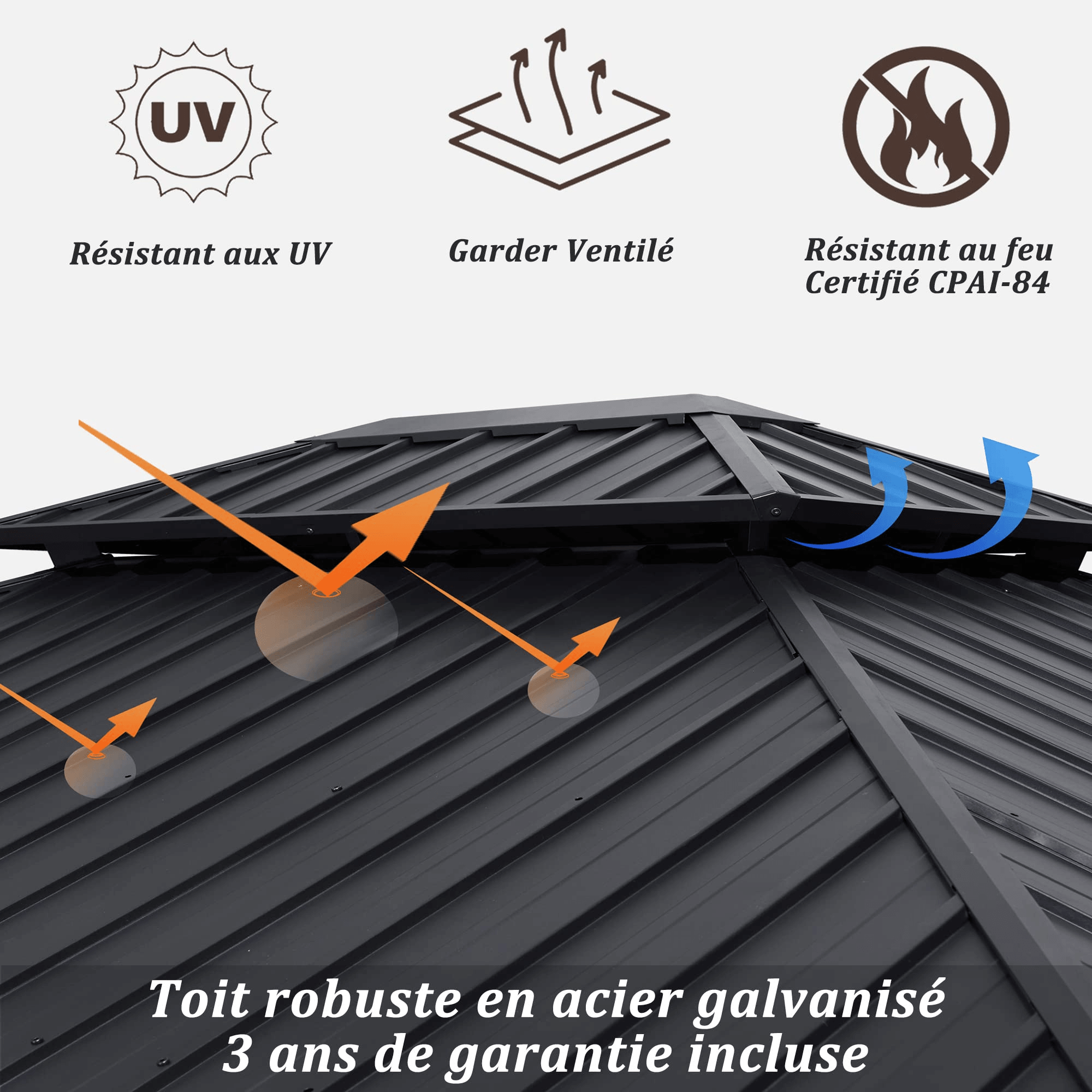 PURPLE LEAF Tonnelle de Jardin Tonnelle Aluminum avec Moustiquaire et Rideaux Pavillon de Jardin à Double Toit Acier Galvanisé, Gris - Purpleaf France