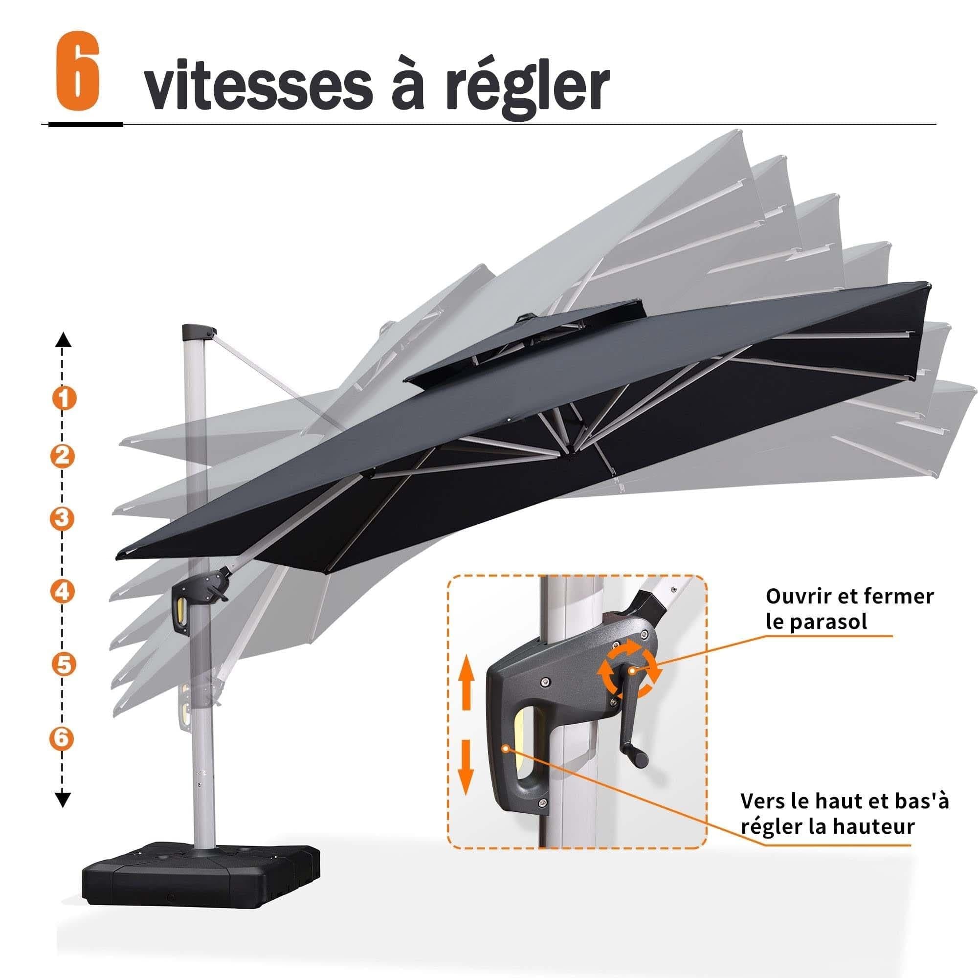 PURPLE LEAF Parasol De Jardin Exterieur 2.7 x2.7 m avec LED, Parasol Déporté Toit à Double Rotatif 360°, Parasol Excentré Inclinable, Parasol Terrasse Exterieur, Marine - Purpleaf France