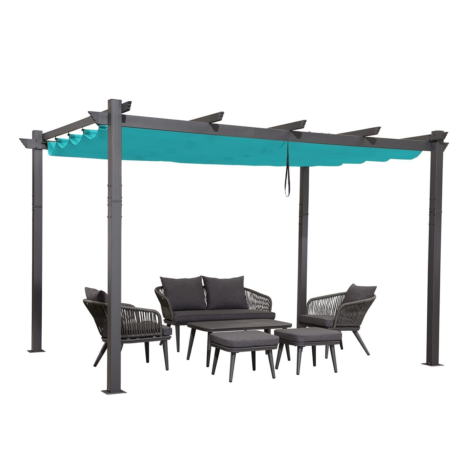 PURPLE LEAF Pergola Aluminium 3x3.65 m Tissu Teint en Fil Pergola pour Terrasse Exterieur, Toit Coulissante, Pavillon De Jardin - Purpleaf France