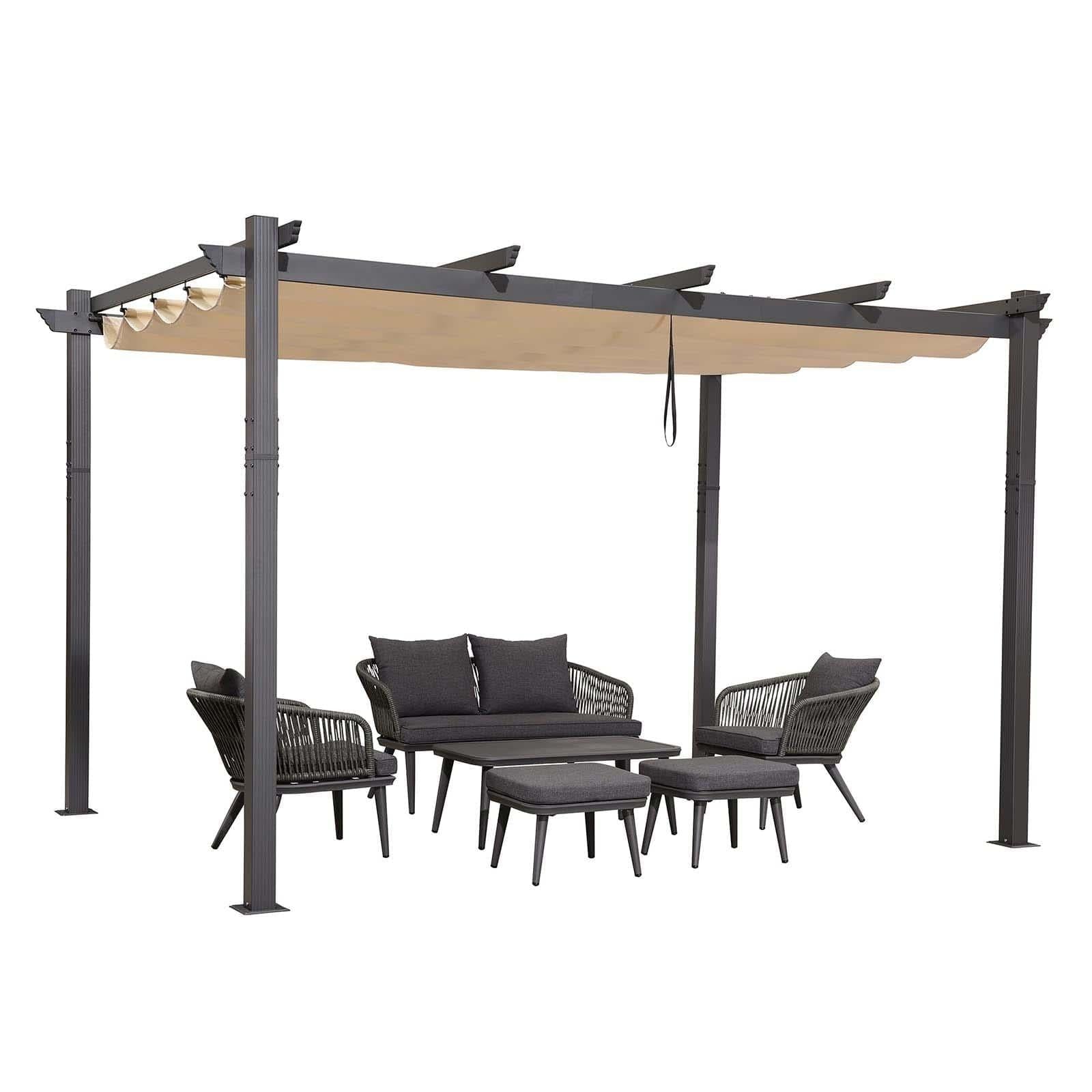 PURPLE LEAF Pergola Aluminium 3x3.65 m Tissu Teint en Fil Pergola pour Terrasse Exterieur, Toit Coulissante, Pavillon De Jardin - Purpleaf France