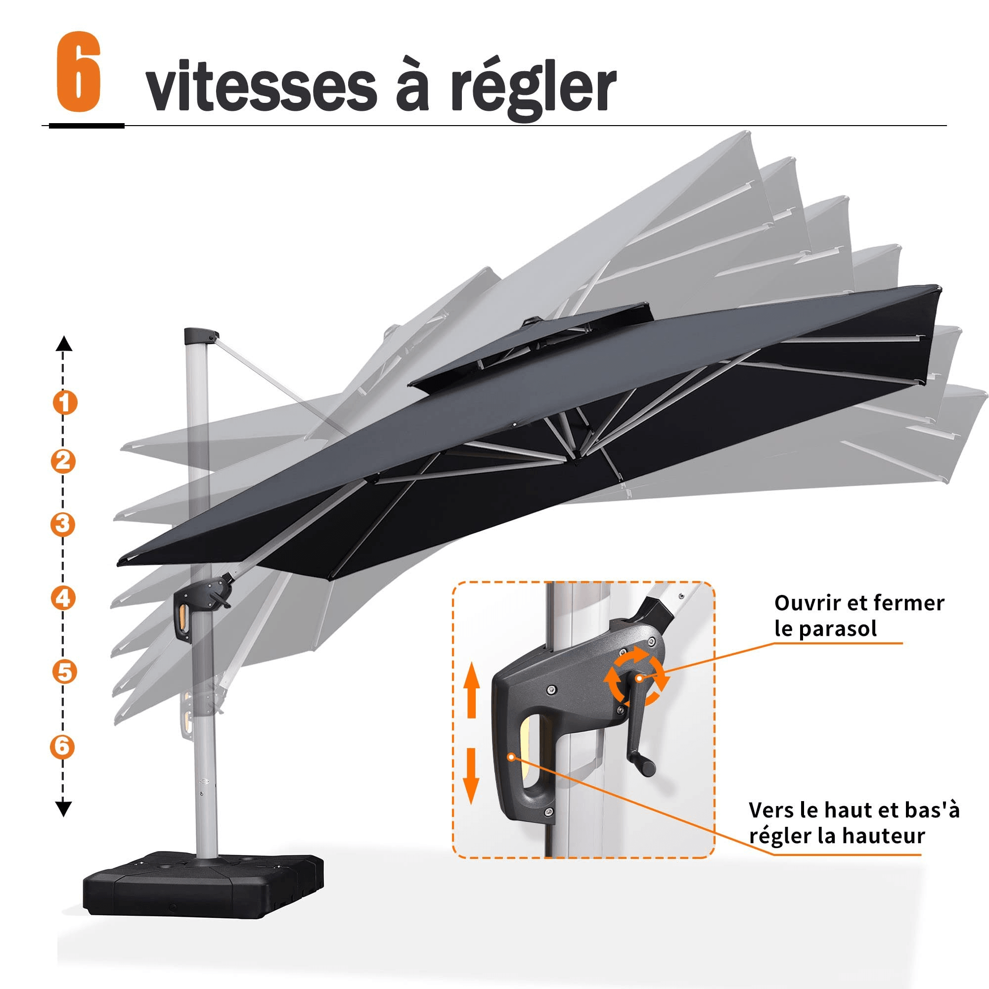 PURPLE LEAF Parasol Déporté Inclinable, Parasol De Jardin Exterieur Toit à Double Rotatif 360°,Parasol Terrasse Exterieur Luxueux - Purpleaf France