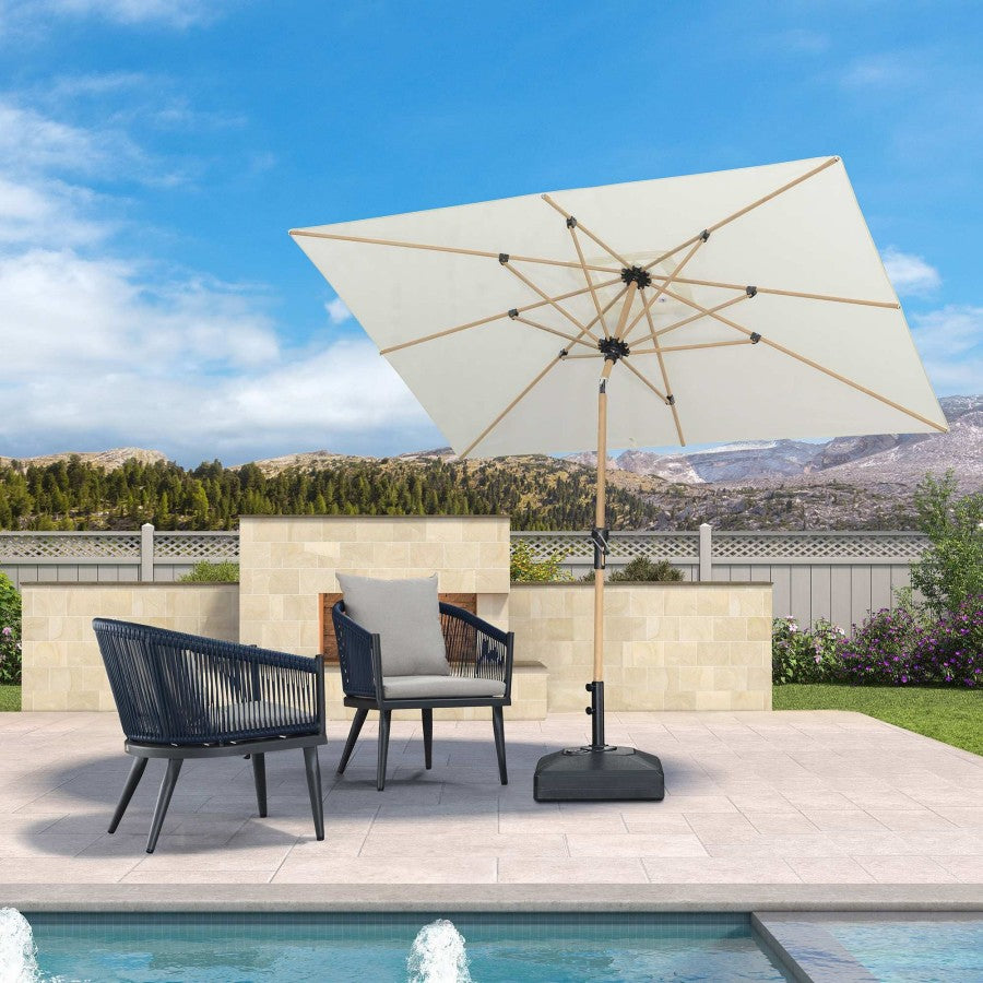 PURPLE LEAF Parasol Droit Inclinable de Marché d'Extérieur en Aluminium avec Effet Bois Pour Table de Jardin Carré Rectangle Rond