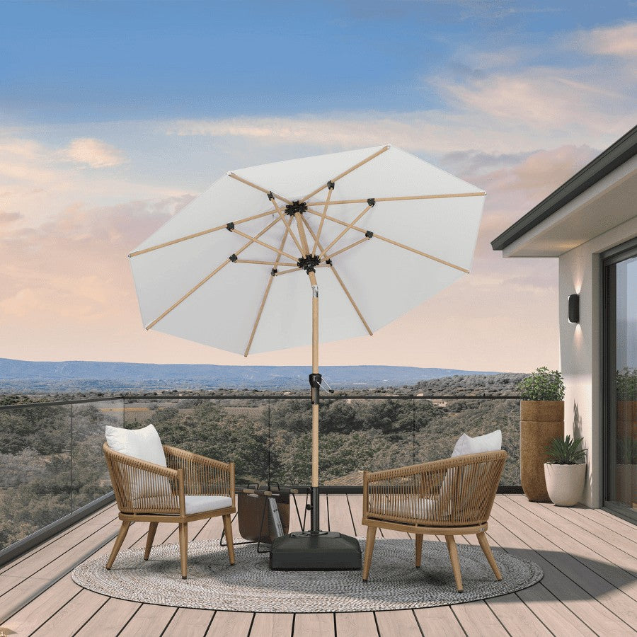 PURPLE LEAF Parasol Droit Inclinable de Marché d'Extérieur en Aluminium avec Effet Bois Pour Table de Jardin Carré Rectangle Rond