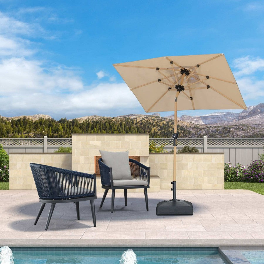 PURPLE LEAF Parasol Droit Inclinable de Marché d'Extérieur en Aluminium avec Effet Bois Pour Table de Jardin Carré Rectangle Rond