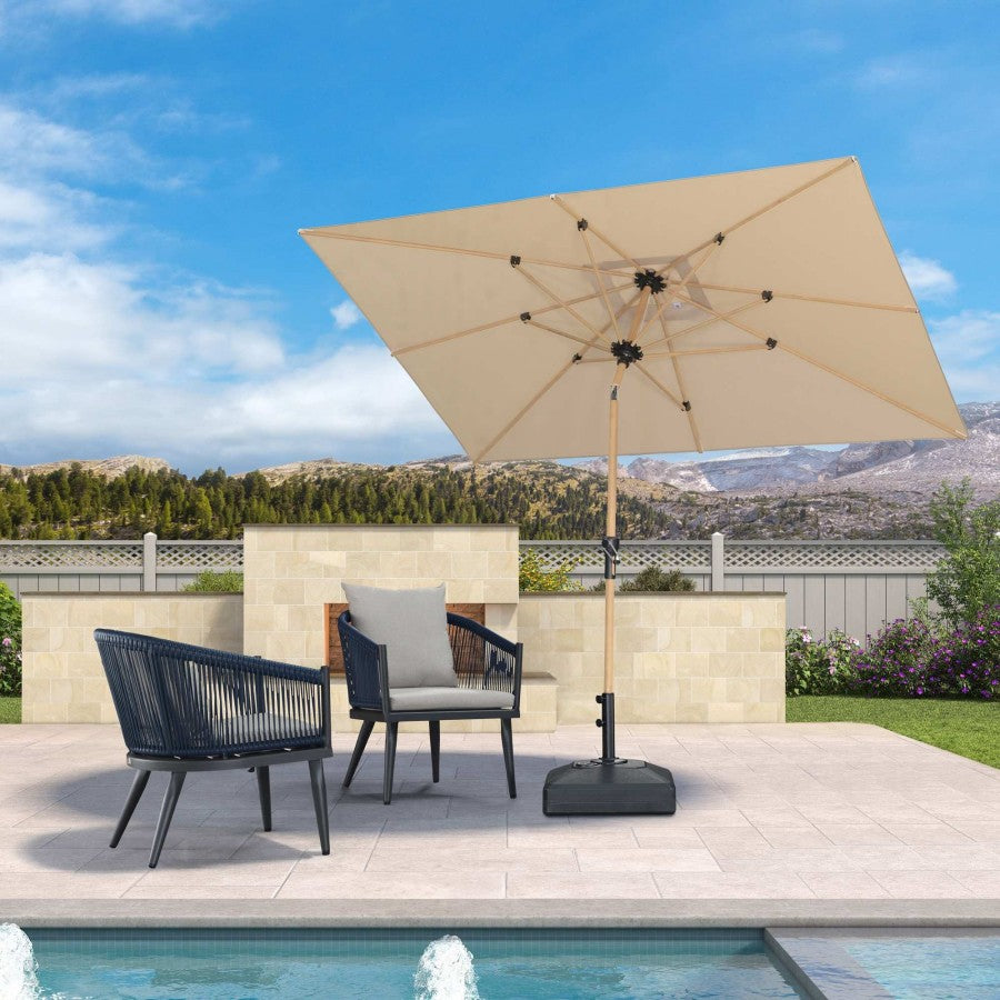 PURPLE LEAF Parasol Droit Inclinable de Marché d'Extérieur en Aluminium avec Effet Bois Pour Table de Jardin Carré Rectangle Rond