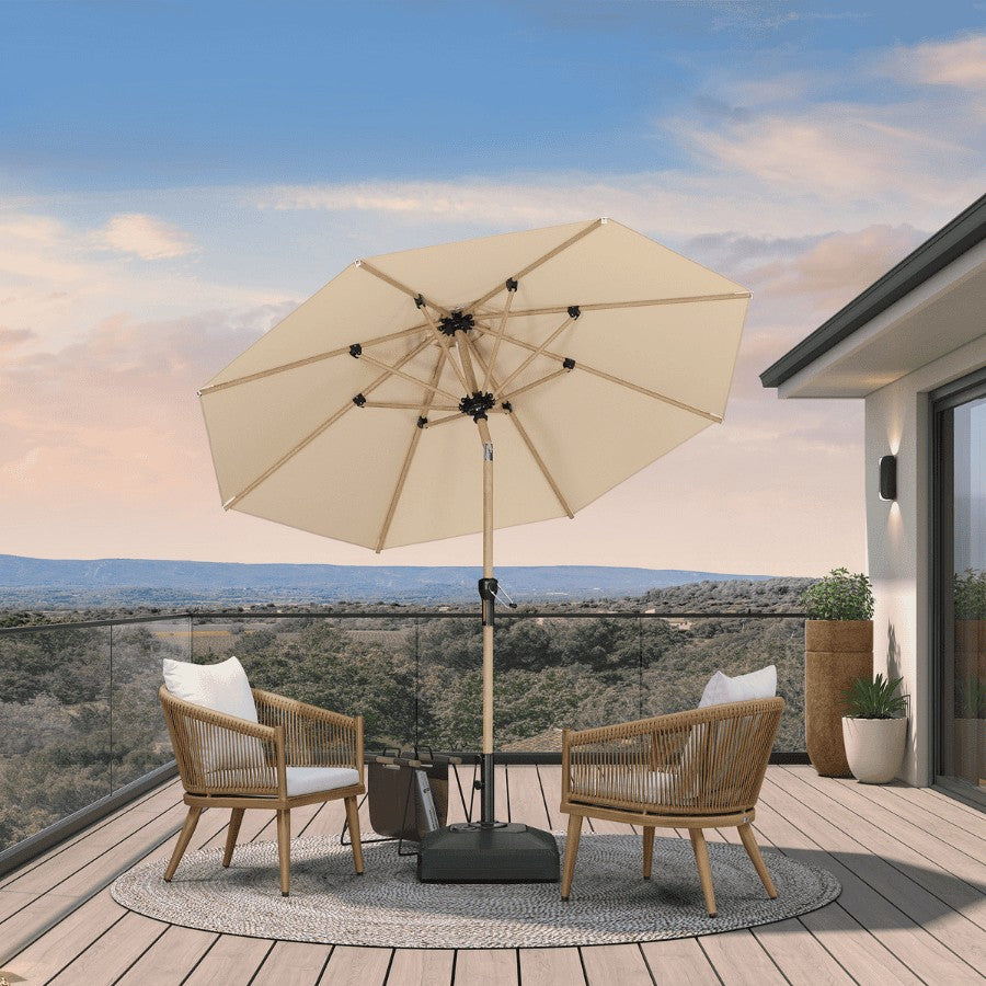 PURPLE LEAF Parasol Droit Inclinable de Marché d'Extérieur en Aluminium avec Effet Bois Pour Table de Jardin Carré Rectangle Rond