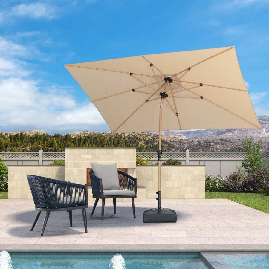 PURPLE LEAF Parasol Droit Inclinable de Marché d'Extérieur en Aluminium avec Effet Bois Pour Table de Jardin Carré Rectangle Rond