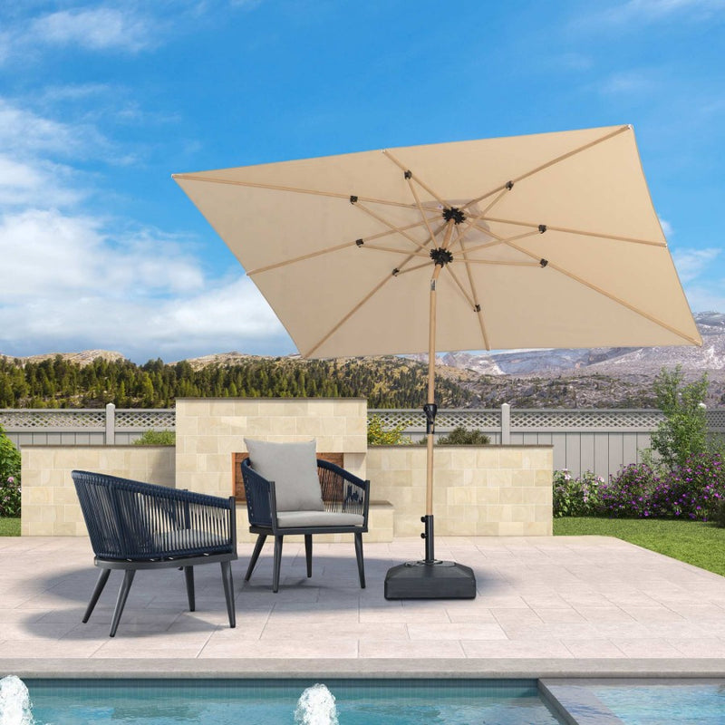 PURPLE LEAF Parasol Droit Inclinable de Marché d'Extérieur en Aluminium avec Effet Bois Pour Table de Jardin Carré Rectangle Rond