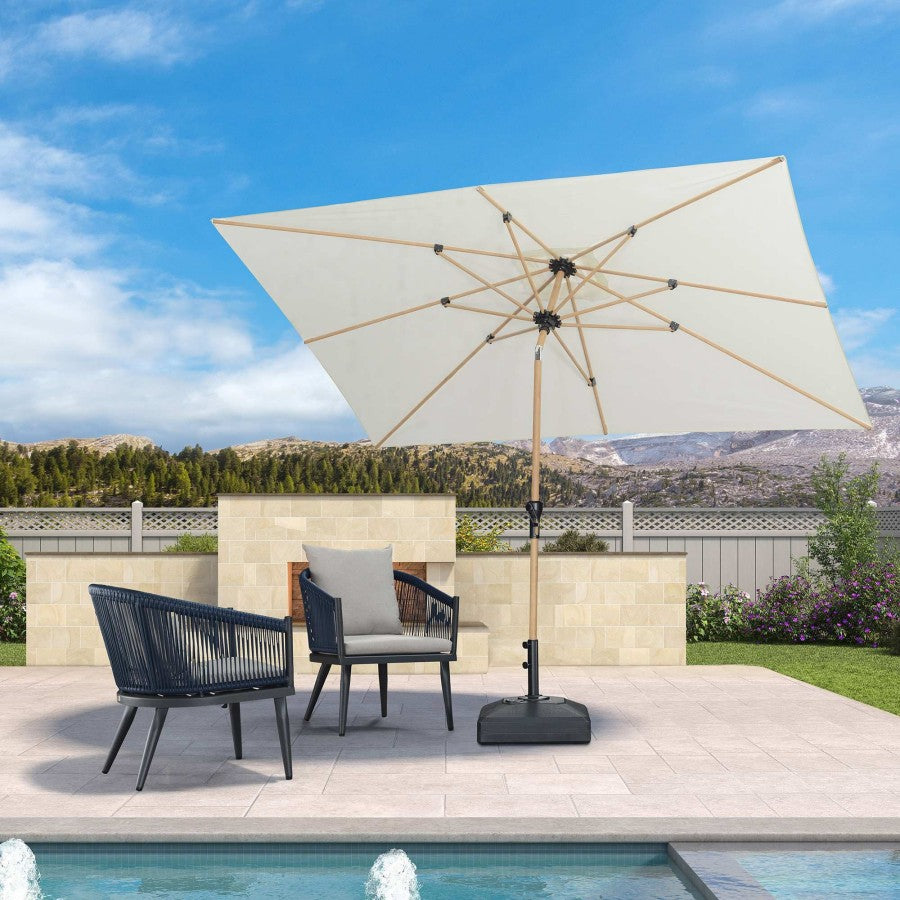 PURPLE LEAF Parasol Droit Inclinable de Marché d'Extérieur en Aluminium avec Effet Bois Pour Table de Jardin Carré Rectangle Rond