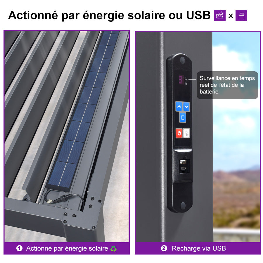 PURPLE LEAF Pergola Bioclimatique Toit à Lames avec Bande Lumineuse LED pour Terrasse Jardin, Gris