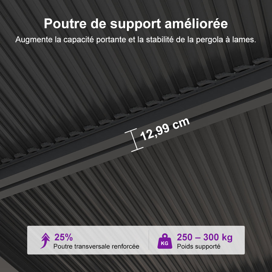 PURPLE LEAF Pergola Bioclimatique Pergola Aluminium Lames Orientables Tonnelle de Jardin Imperméable pour Terrasse Extérieur Carport, Gris