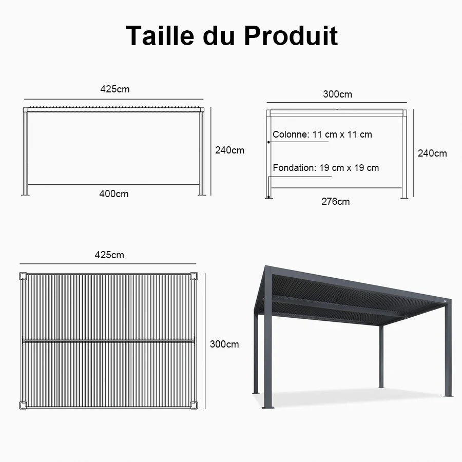 PURPLE LEAF Pergola Bioclimatique Pergola Aluminium Lames Orientables Tonnelle de Jardin Imperméable pour Terrasse Extérieur Carport, Gris