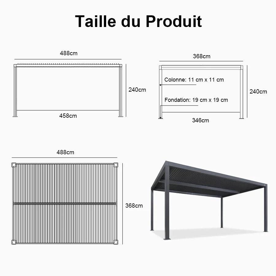 PURPLE LEAF Pergola Bioclimatique Pergola Aluminium Lames Orientables Tonnelle de Jardin Imperméable pour Terrasse Extérieur Carport, Gris
