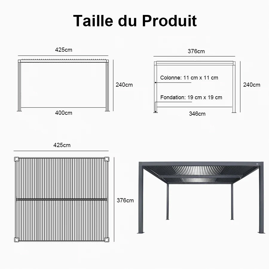 PURPLE LEAF Pergola Bioclimatique Pergola Aluminium Lames Orientables Tonnelle de Jardin Imperméable pour Terrasse Extérieur Carport, Gris
