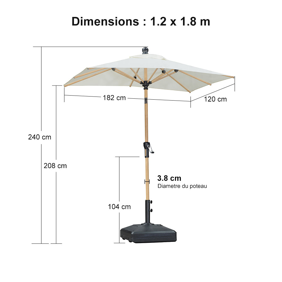 PURPLE LEAF Parasol Droit Inclinable de Marché d'Extérieur en Aluminium avec Effet Bois Pour Table de Jardin Carré Rectangle Rond