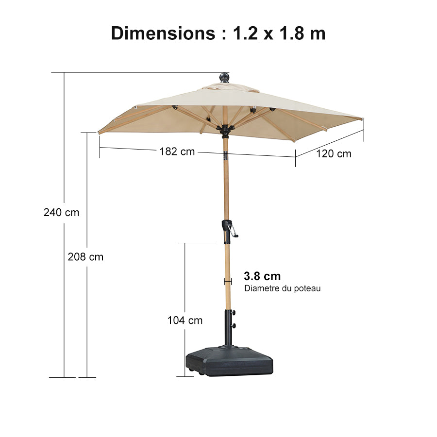 PURPLE LEAF Parasol Droit Inclinable Grain de Bois de Marché Carré Rectangle Rond avec socle