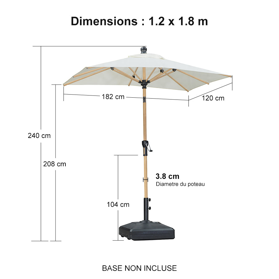 PURPLE LEAF Parasol Droit Inclinable de Marché d'Extérieur en Aluminium avec Effet Bois Pour Table de Jardin Carré Rectangle Rond