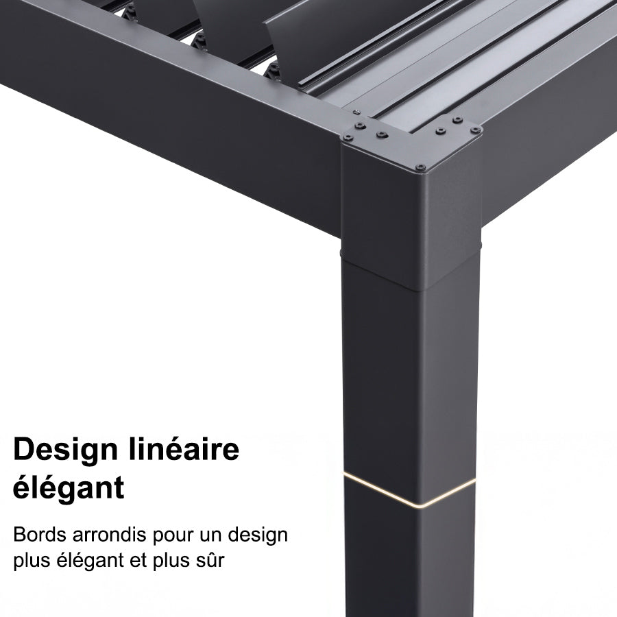 PURPLE LEAF Pergola Bioclimatique Toit à Lames avec Bande Lumineuse LED pour Terrasse Jardin, Gris