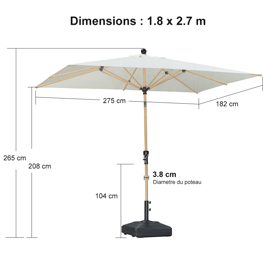 PURPLE LEAF Parasol Droit Inclinable de Marché d'Extérieur en Aluminium avec Effet Bois Pour Table de Jardin Carré Rectangle Rond