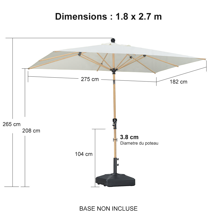 PURPLE LEAF Parasol Droit Inclinable de Marché d'Extérieur en Aluminium avec Effet Bois Pour Table de Jardin Carré Rectangle Rond