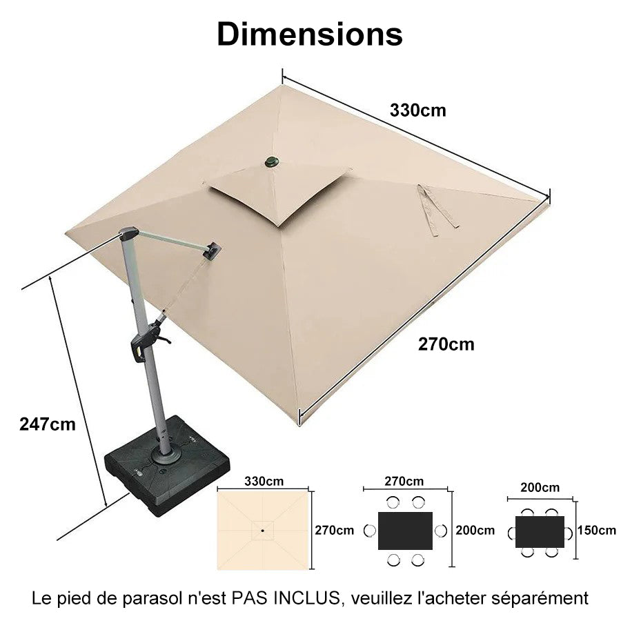 PURPLE LEAF Parasol Déporté Inclinable Rectangulaire, Parasol De Jardin Extérieur Toit à Double Rotatif 360°, Parasol Terrasse Extérieur
