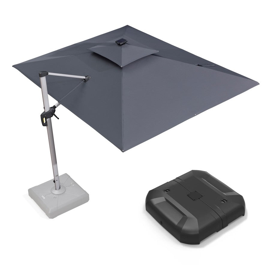 PURPLE LEAF Parasol Déporté avec LED Solaire de Jardin à Double Toit Rectangulaire avec socle