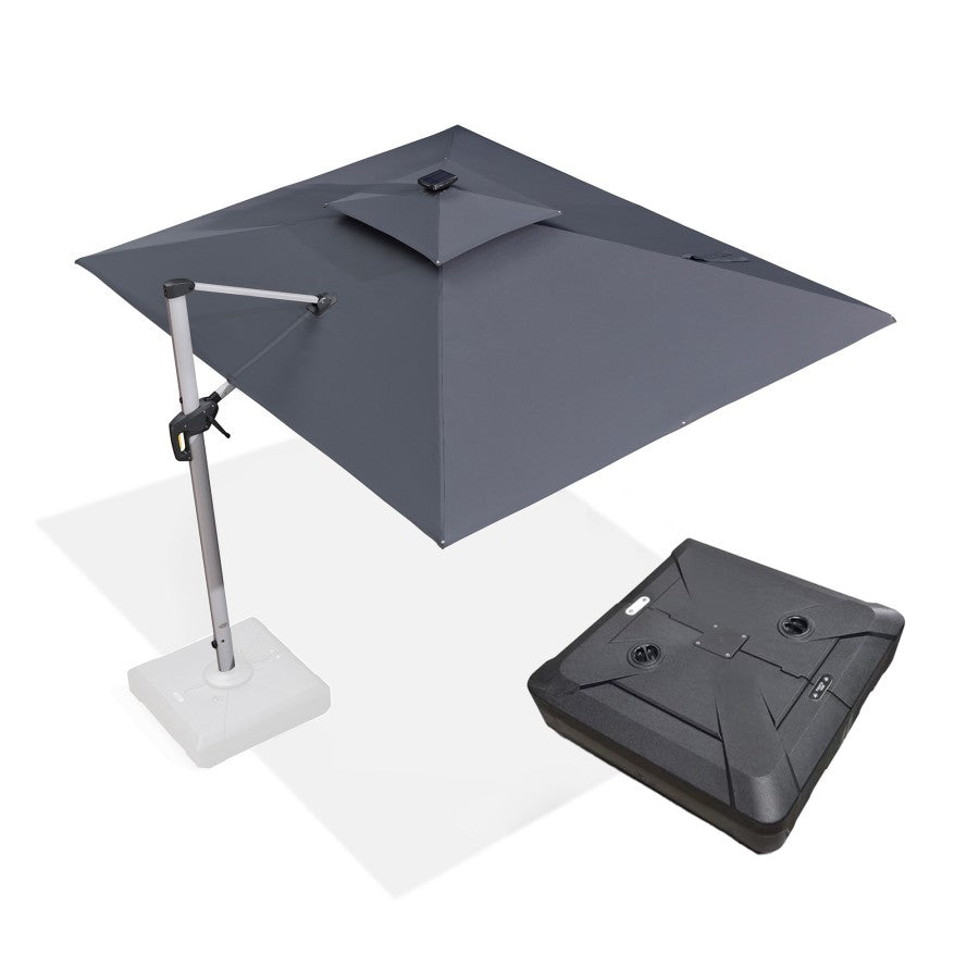 PURPLE LEAF Parasol Déporté avec LED Solaire de Jardin à Double Toit Rectangulaire avec socle