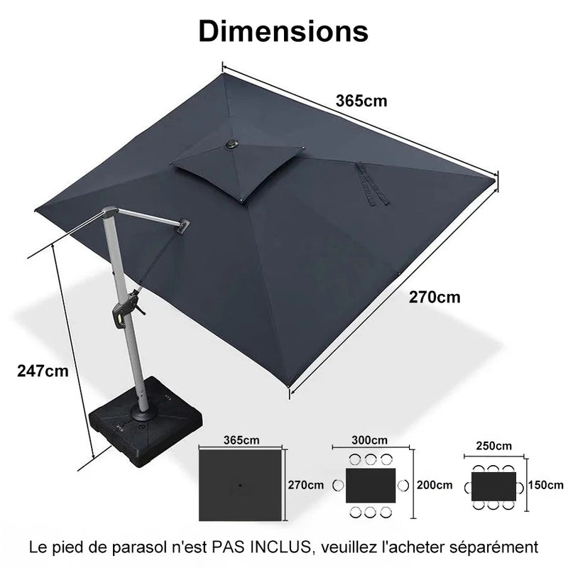 PURPLE LEAF Parasol Déporté Inclinable Rectangulaire, Parasol De Jardin Extérieur Toit à Double Rotatif 360°, Parasol Terrasse Extérieur