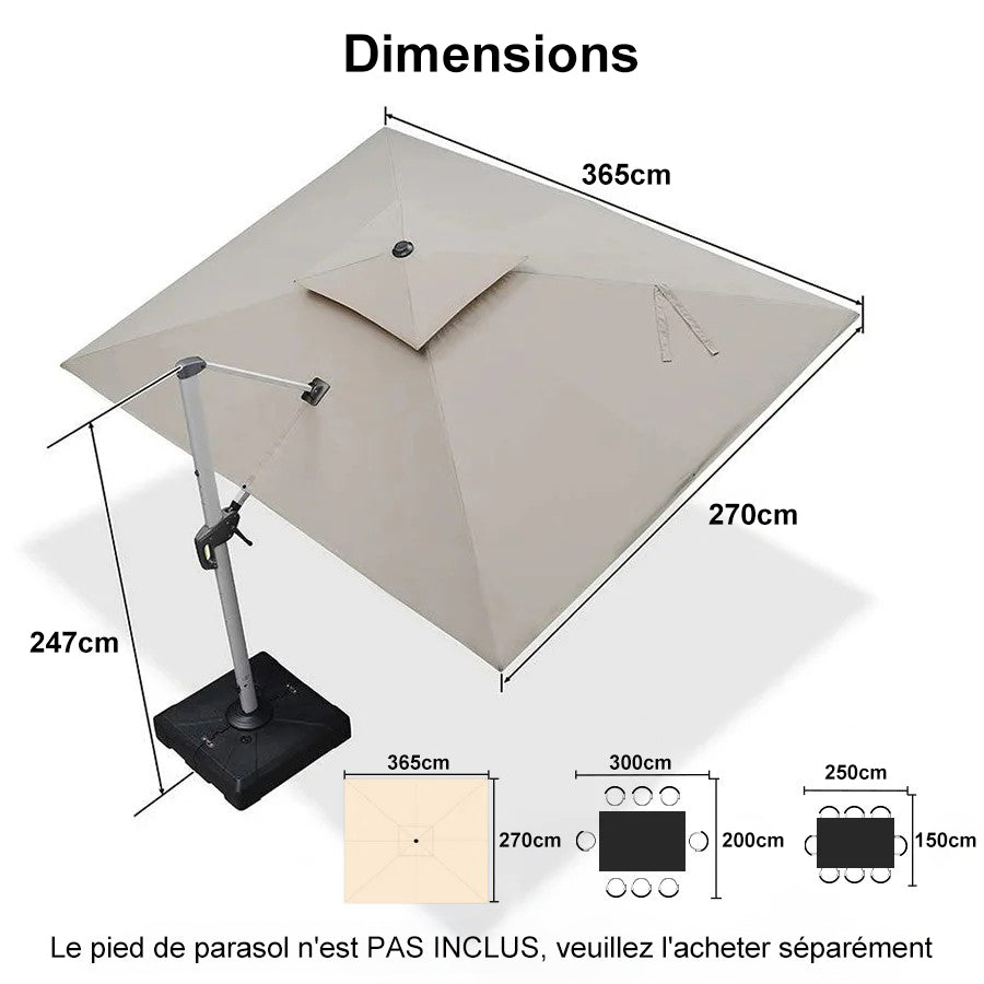 PURPLE LEAF Parasol Déporté Inclinable Rectangulaire, Parasol De Jardin Extérieur Toit à Double Rotatif 360°, Parasol Terrasse Extérieur