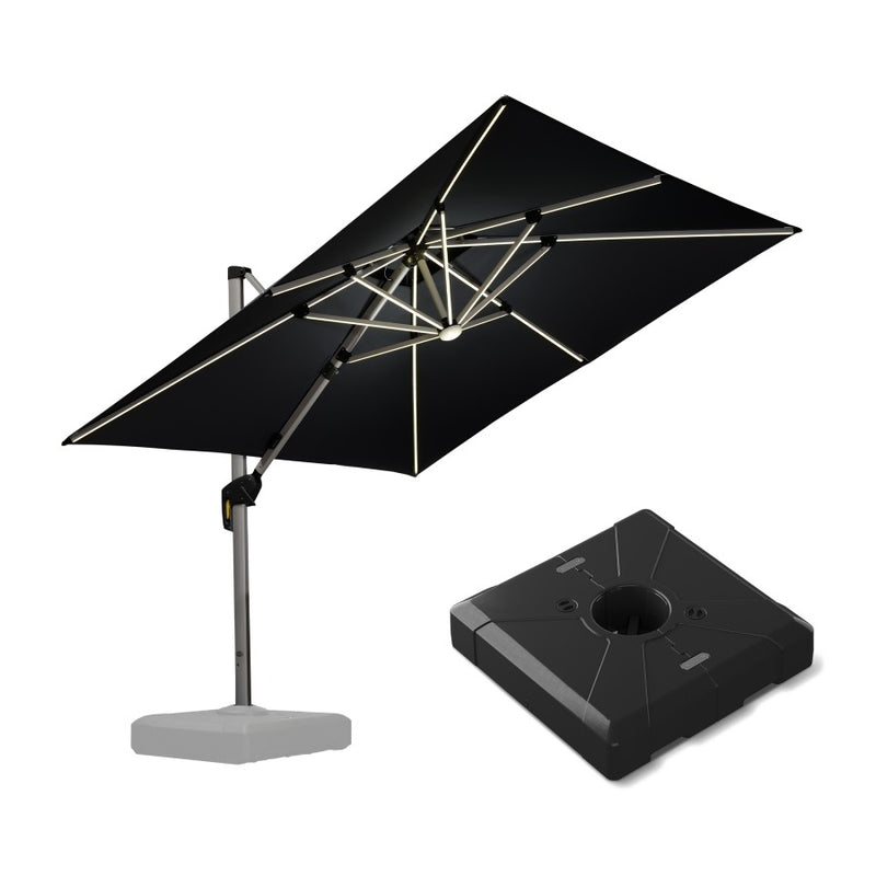 PURPLE LEAF Parasol Déporté avec LED Solaire de Jardin à Double Toit Carré avec socle