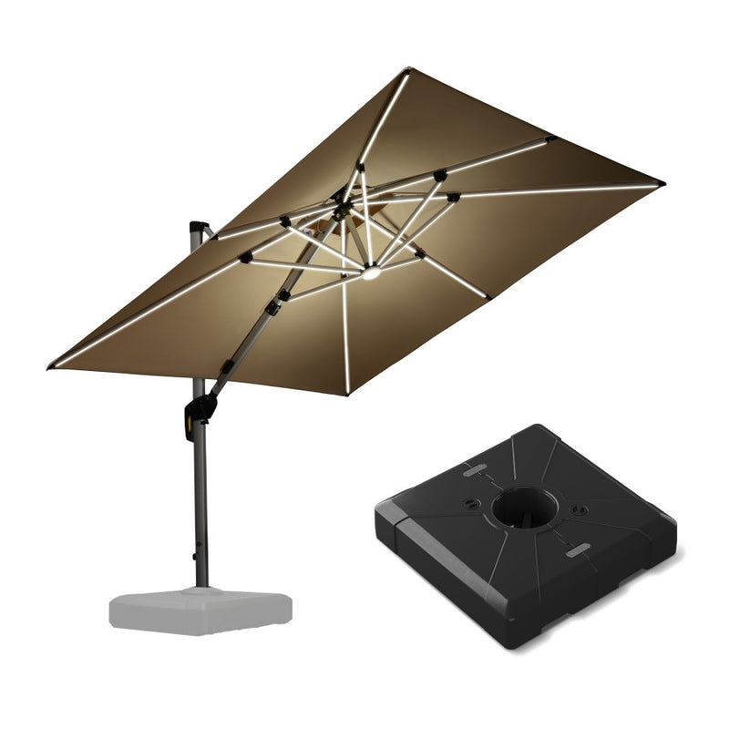 PURPLE LEAF Parasol Déporté avec LED Solaire de Jardin à Double Toit Carré avec socle