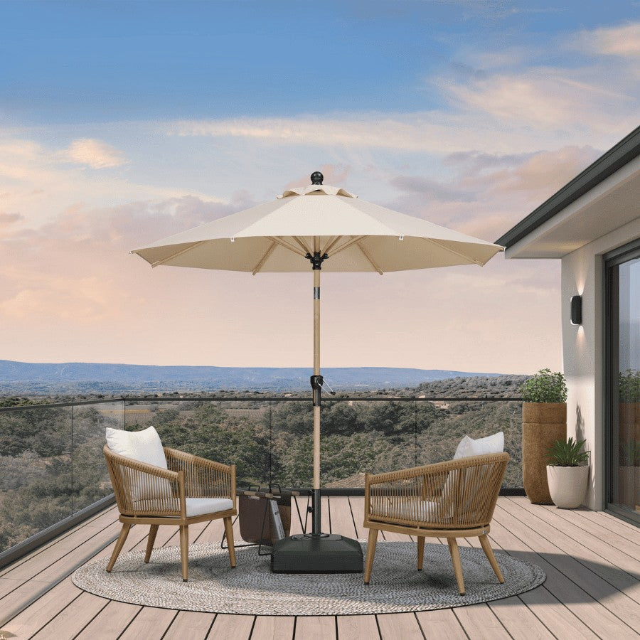 PURPLE LEAF Parasol Droit Inclinable de Marché d'Extérieur en Aluminium avec Effet Bois Pour Table de Jardin Carré Rectangle Rond