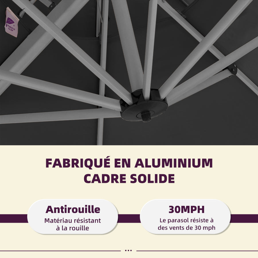 PURPLE LEAF Parasol Déporté Classique à Toit Double Carré avec socle