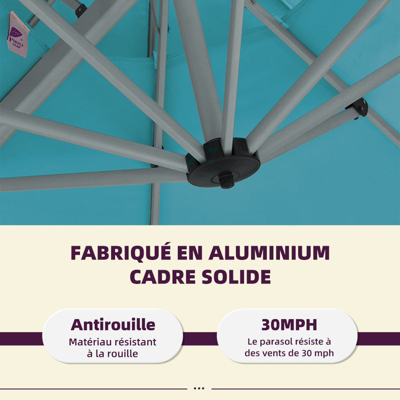 PURPLE LEAF Parasol de jardin extérieur rond avec LED, avec manivelle, inclinable, avec socle