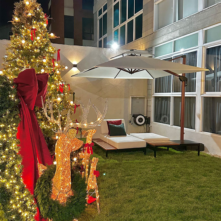 PURPLE LEAF Parasol Déporté Inclinable Grain de Bois en Aluminium Parasol De Jardin Extérieur Toit à Double Rotatif 360°