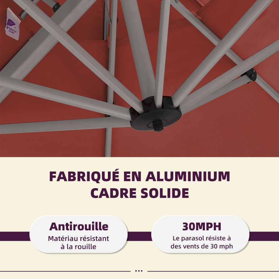 PURPLE LEAF Parasol Déporté Inclinable Rectangulaire, Parasol De Jardin Extérieur Toit à Double Rotatif 360°, Parasol Terrasse Extérieur