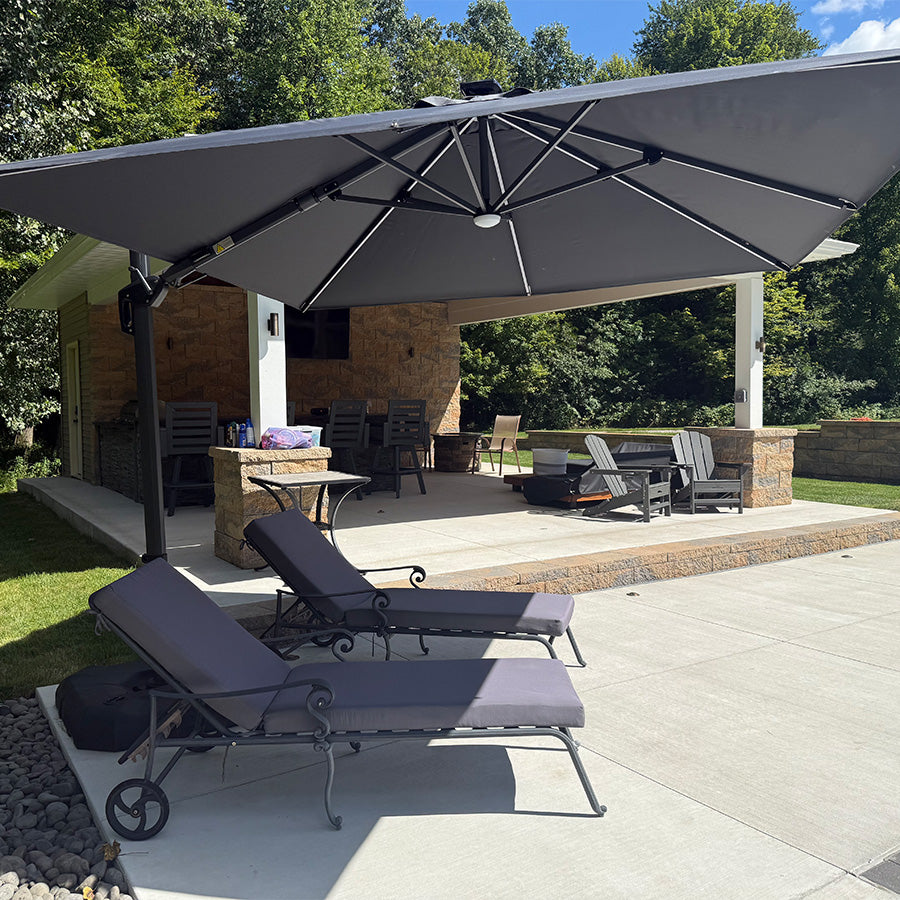 PURPLE LEAF Parasol Déporté avec LED Solaire 3 x 3 m Carré, Parasol De Jardin Extérieur Inclinable Toile Protection UV