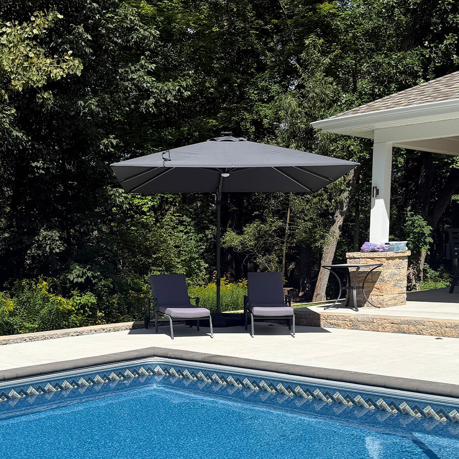 PURPLE LEAF Parasol Déporté avec LED Solaire 3 x 3 m Carré, Parasol De Jardin Extérieur Inclinable Toile Protection UV