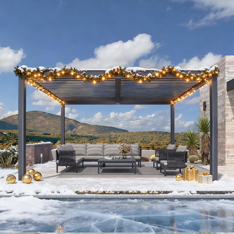 PURPLE LEAF Pergola Bioclimatique d'extérieur en aluminium à toit réglable pour terrasse et jardin grise