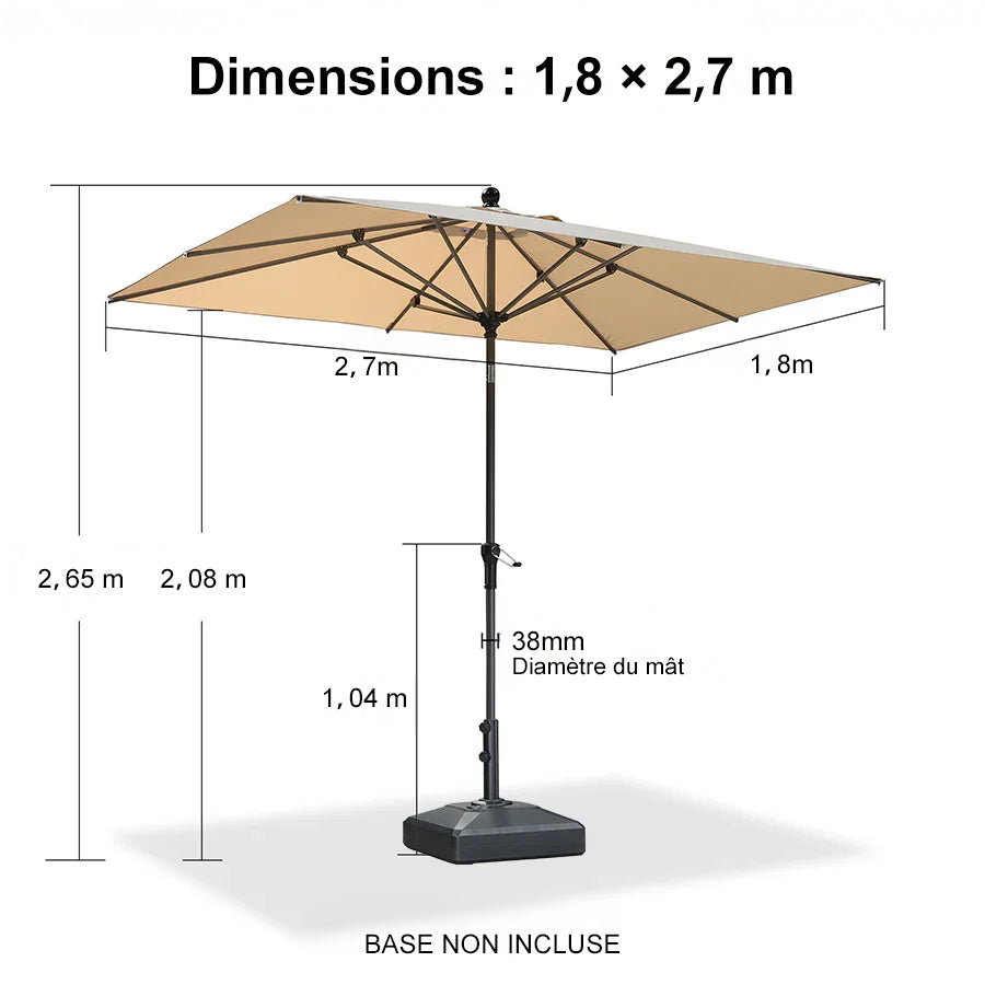 PURPLE LEAF Parasol inclinable en aluminium à mât droit, Carré, Rectangulaire et Rond, Avec Socle