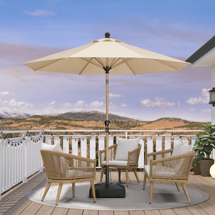 PURPLE LEAF Parasol Droit Inclinable de Marché d'Extérieur en Aluminium avec Effet Bois Pour Table de Jardin Carré Rectangle Rond