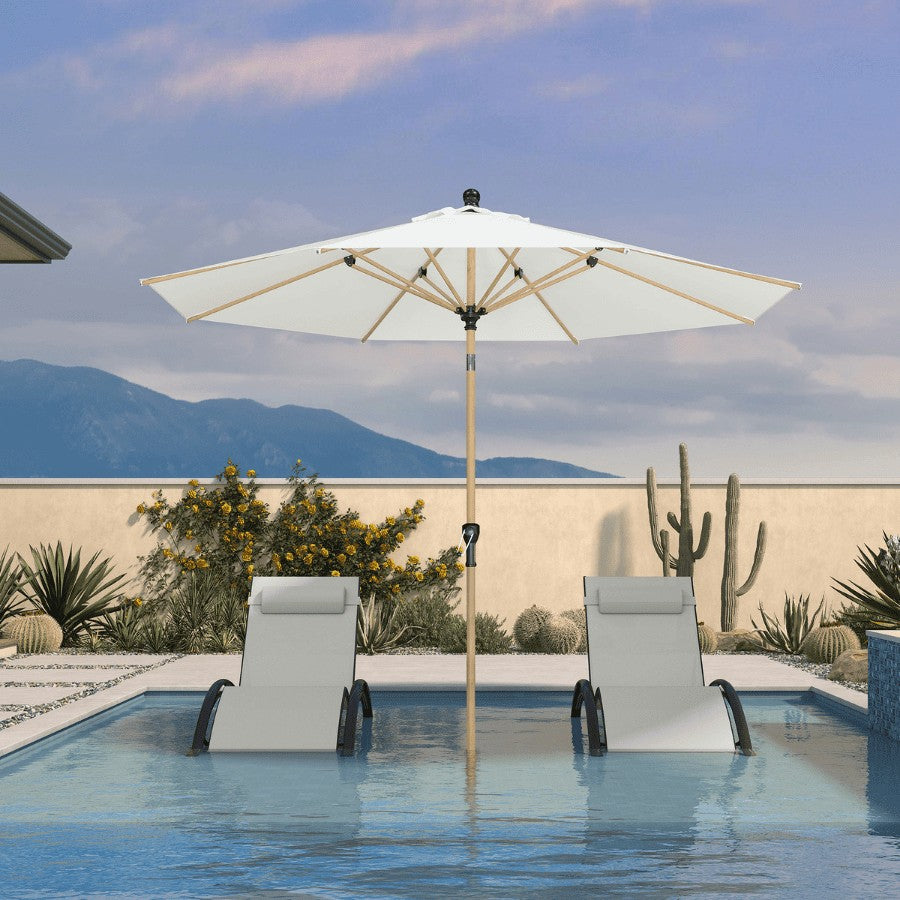 PURPLE LEAF Parasol Droit Inclinable de Marché d'Extérieur en Aluminium avec Effet Bois Pour Table de Jardin Carré Rectangle Rond