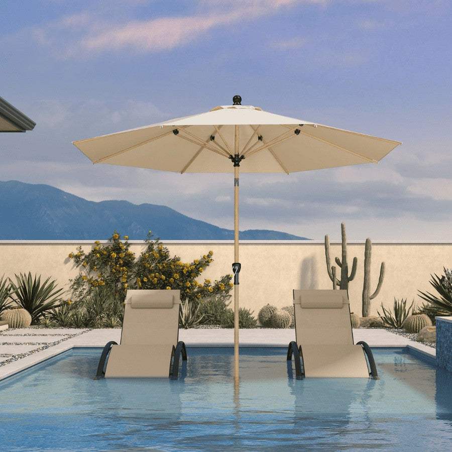 PURPLE LEAF Parasol Droit Inclinable de Marché d'Extérieur en Aluminium avec Effet Bois Pour Table de Jardin Carré Rectangle Rond