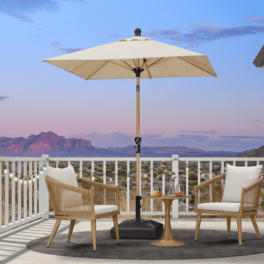 PURPLE LEAF Parasol Droit Inclinable de Marché d'Extérieur en Aluminium avec Effet Bois Pour Table de Jardin Carré Rectangle Rond