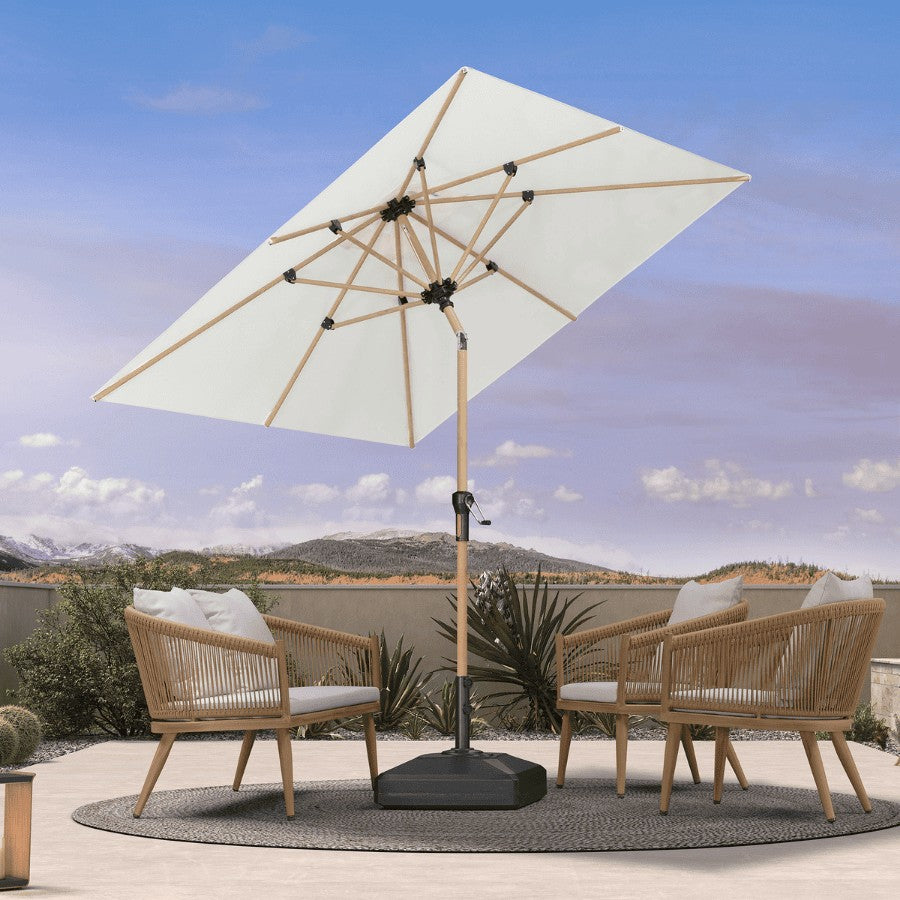 PURPLE LEAF Parasol Droit Inclinable de Marché d'Extérieur en Aluminium avec Effet Bois Pour Table de Jardin Carré Rectangle Rond