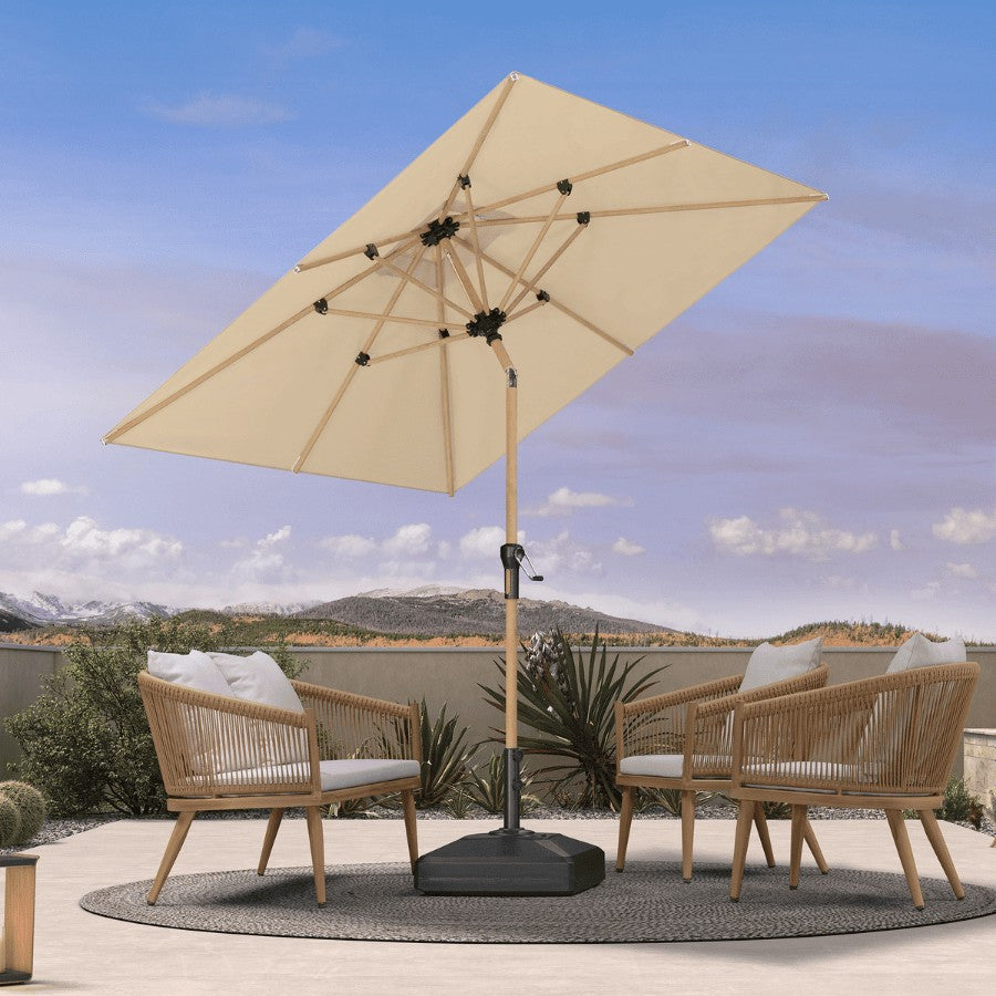 PURPLE LEAF Parasol Droit Inclinable de Marché d'Extérieur en Aluminium avec Effet Bois Pour Table de Jardin Carré Rectangle Rond