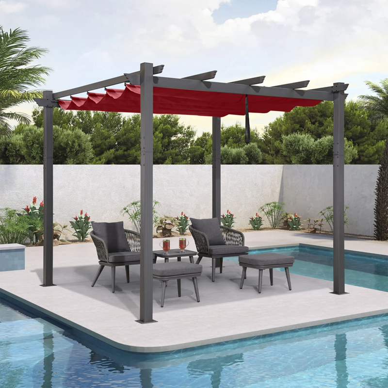 PURPLE LEAF Pergola Aluminium Tissu Teint en Fil Pergola pour Terrasse Exterieur, Toit Coulissante, Pavillon De Jardin