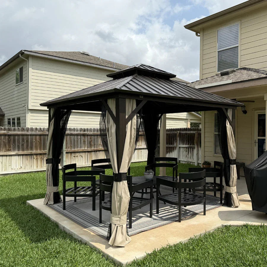 PURPLE LEAF Tonnelle De Jardin Tonnelle Aluminum Résistant à l'eau et stable Adapté à toutes les saisons Double Toit Acier Galvanisé，Économique - Bronze