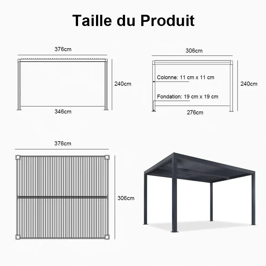 PURPLE LEAF Pergola Bioclimatique Alunimium Toit à Lames Orientables Réglables Tonnelle de Jardin Autoportante avec Stores Enrouleurs Pavillon de Jardin Hardtop Imperméable Abri Terrasse Anthracite